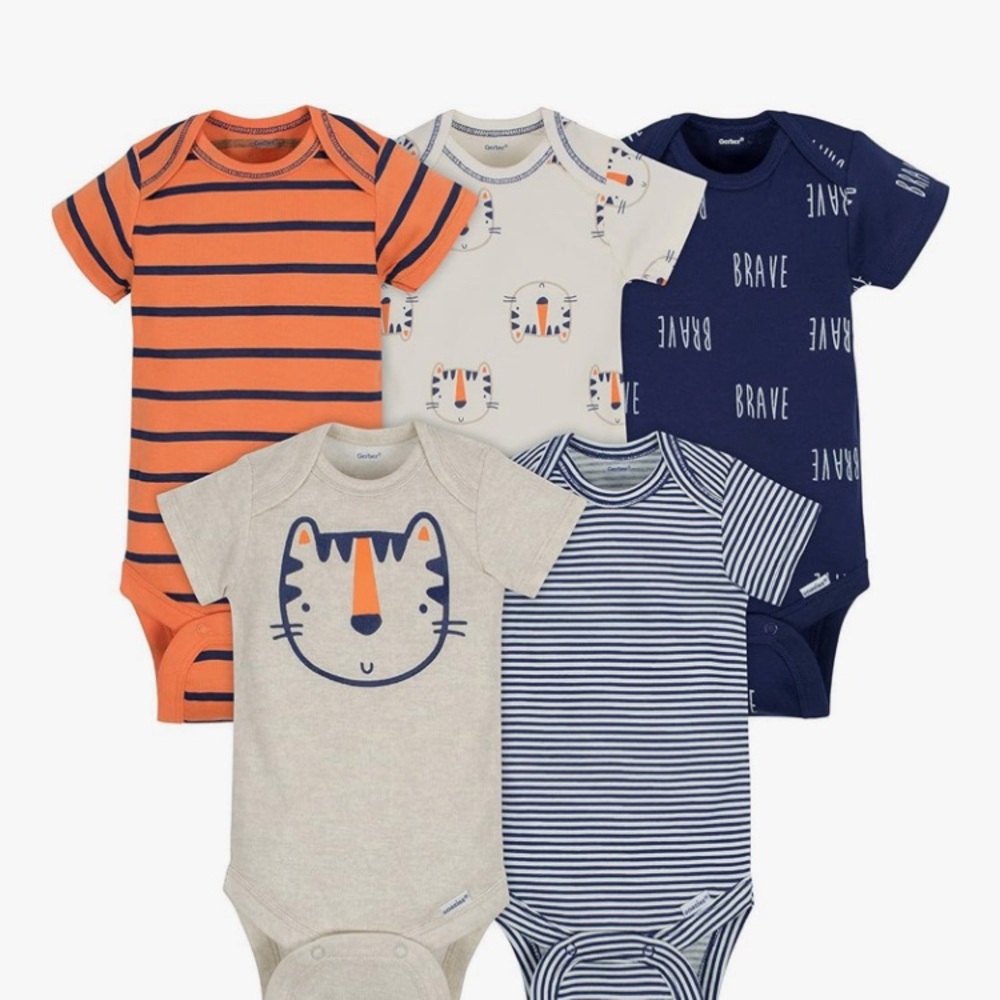 NWT - Gerber Baby 5 Pack Onesies, Tiger, Newborn